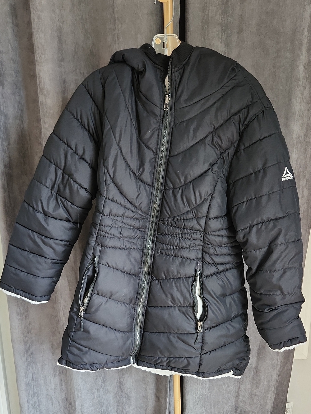 Reebok Black Quilted Hooded Puffer Coat